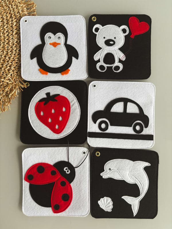 Контрастна чорно-біла книга з фетру, книжечка розкладачка, текстильна книжечка