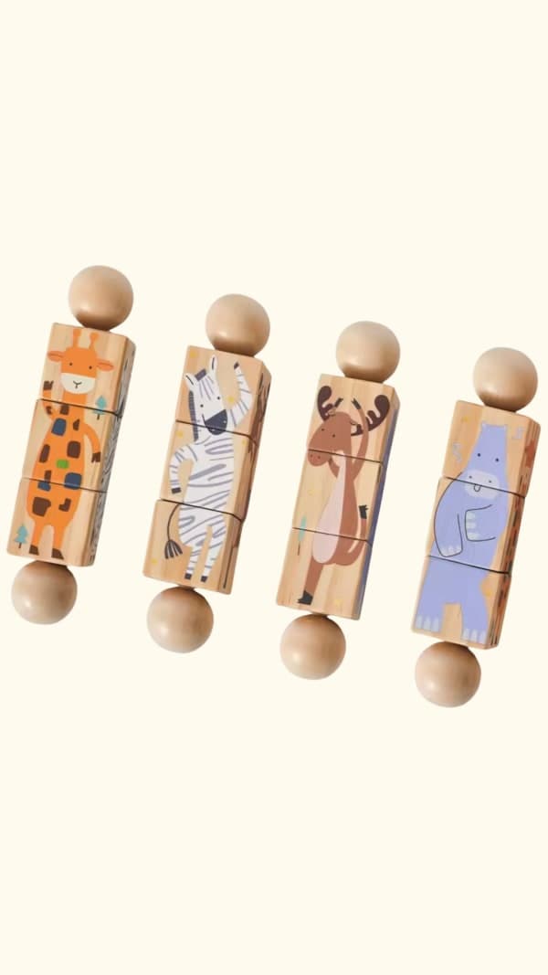 3D пазли, головоломка Монтессорі, обертові кубики - лев, ведмідь, жирафа, крокодил