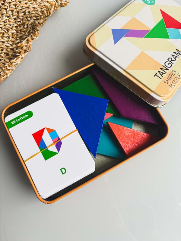 Дерев’яний танграм у металевій коробочці