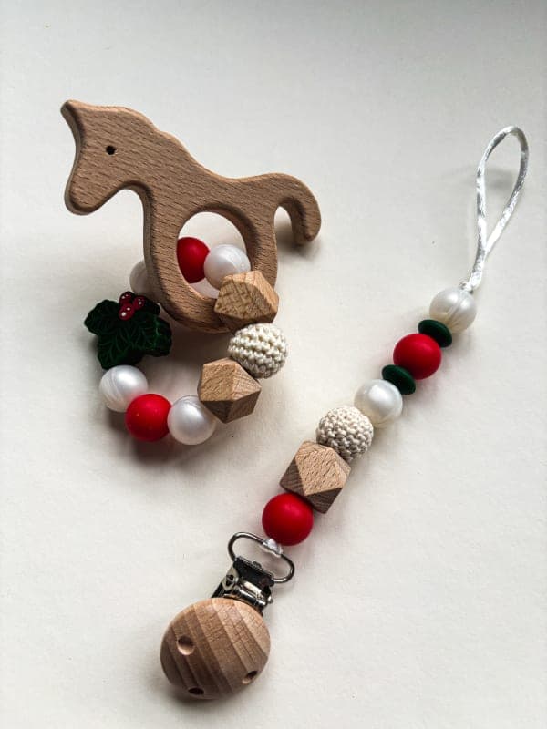 Різдвяний дерев'яний прорізувач + тримач для соски