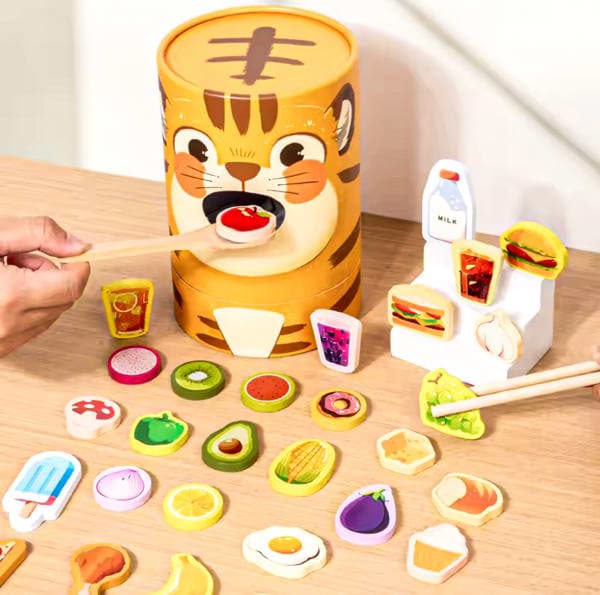 🍽️ Монтессорі гра з їжею та паличками “Tiger feeding game”, 30 деталей🐯