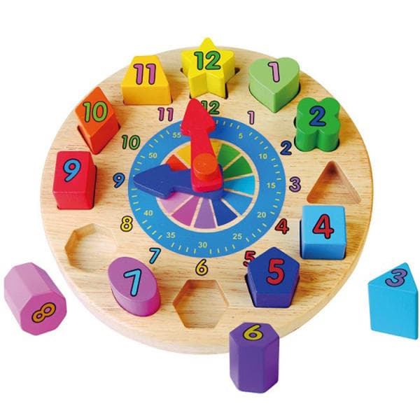 🕒 Об’ємний годинник-вкладиш «Геофігури» — дерев’яна розвивальна іграшка Viga Toys