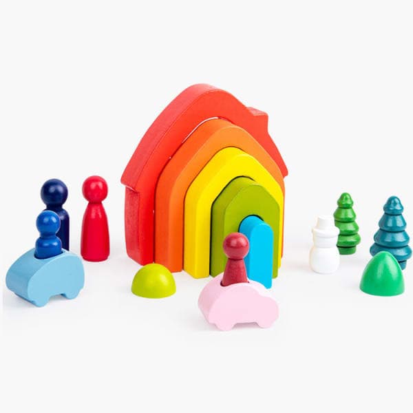 🏠 Пірамідка «Будиночок», 5 деталей — дерев’яний конструктор з фігурками