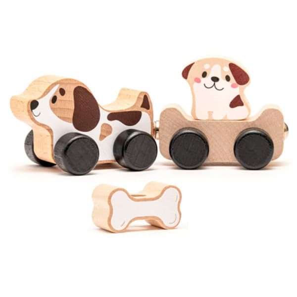 Каталка собачка на колесах з причепом – дерев’яна іграшка для малюків від 1 року