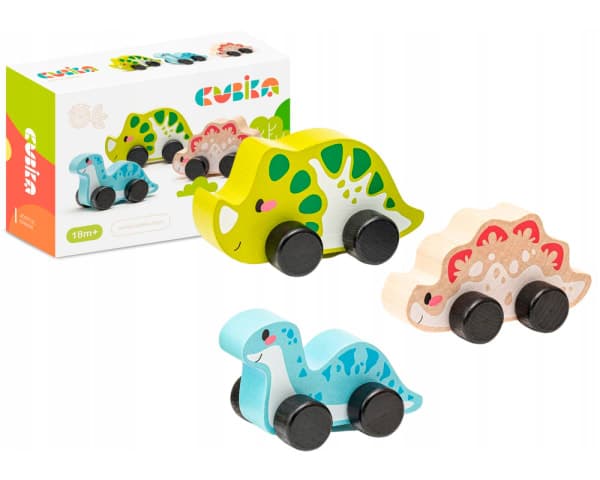 Набір каталок “Веселі динозаври” – дерев’яна розвиваюча іграшка від 18 місяців