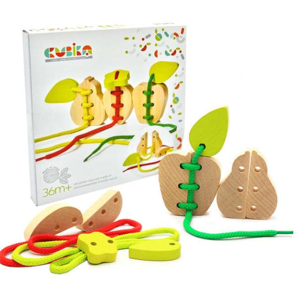 Дерев’яна шнурівка «Фрукти» – розвиваюча іграшка для дітей від 2 років